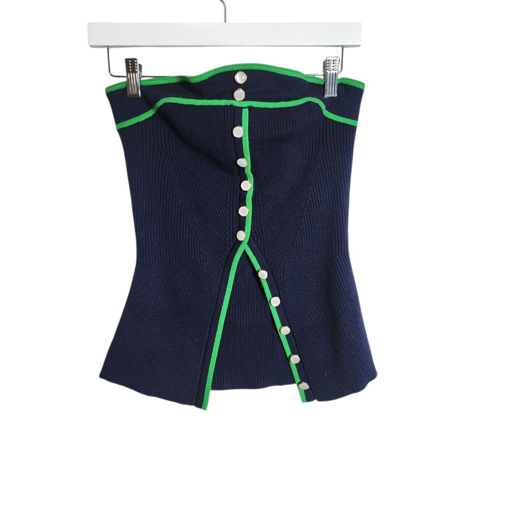 Rock And Famous Blue Knit Strapless Top Geen Trim Size Large Y2k Vibes